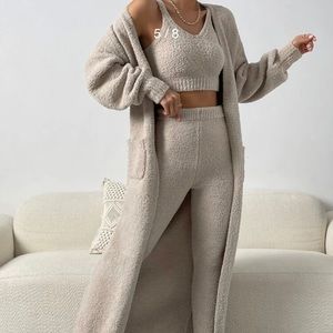 Double Pocket Fuzzy Knit Duster Cardigan